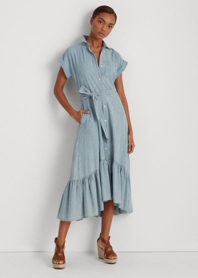 Women's Ralph Lauren Belted Chambray Shirt Dress | 058917HAG